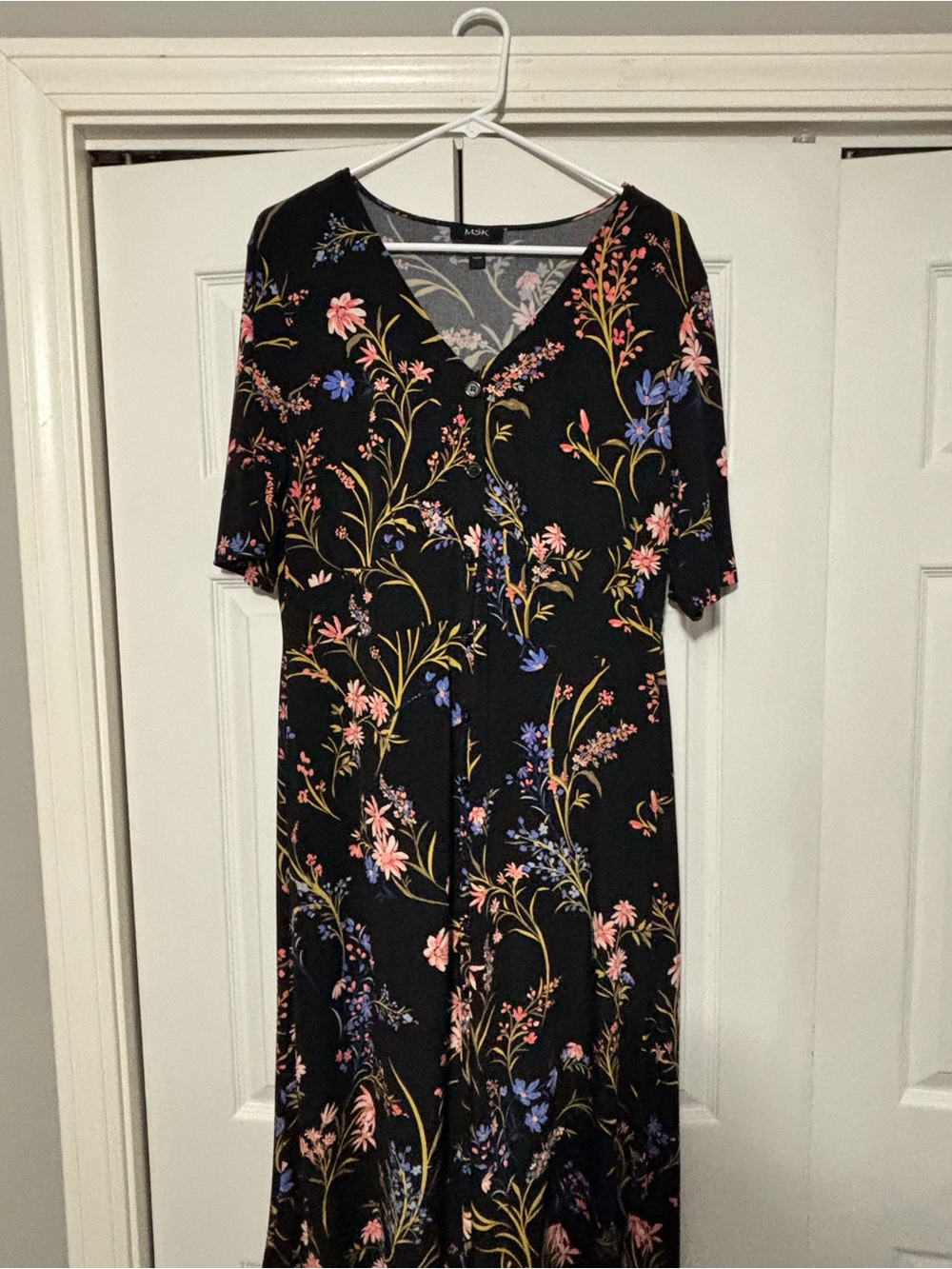 MSK Black Maxi Dress with Pink and Blue Floral Print